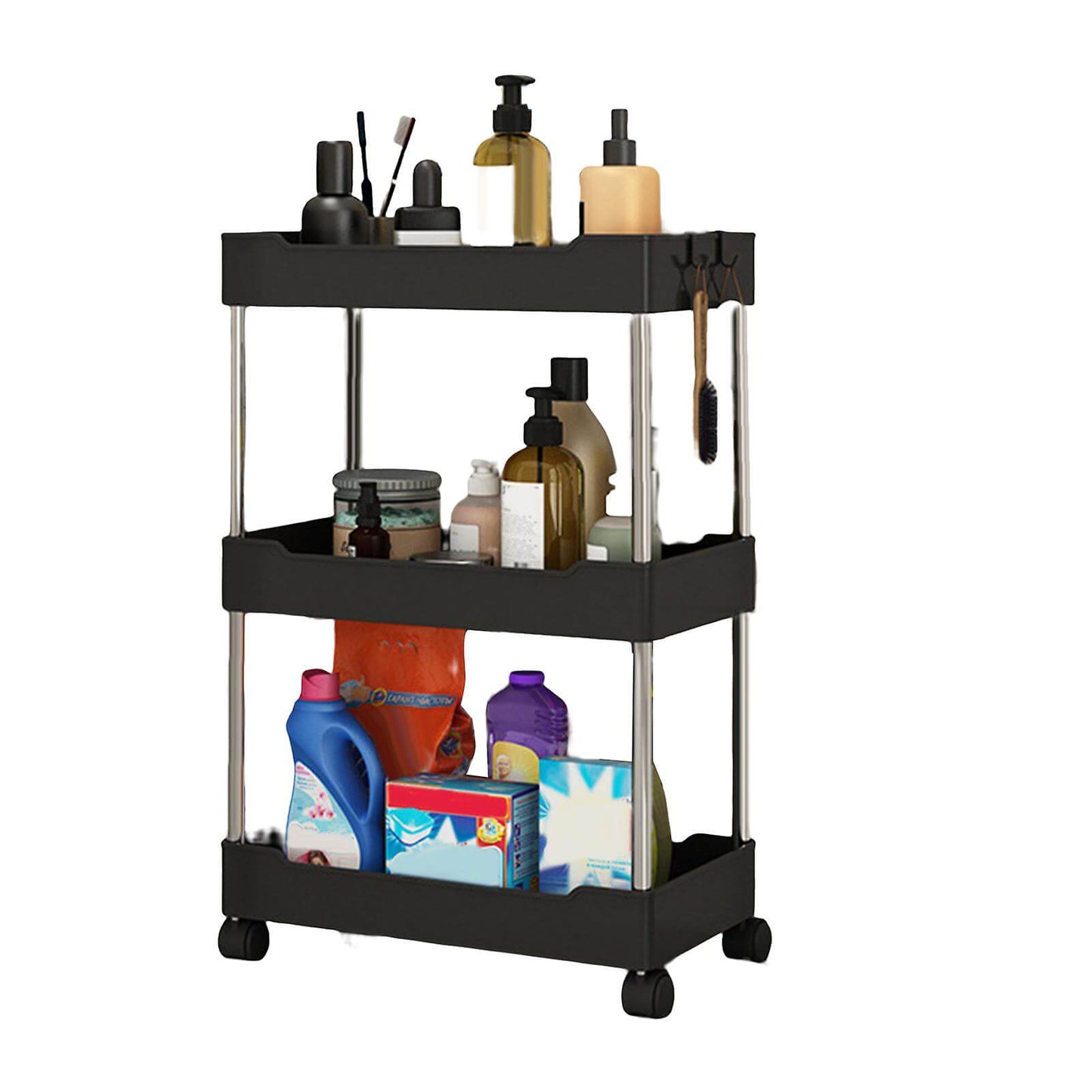 3 Layers Bathroom Kitchen Organizer Rolling Trolley Rack