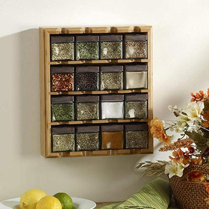 Spice Rack Set Multipurpose Countertop Pantry Spy Wood Condiment Organizer Shelf 16 Grid with Jars