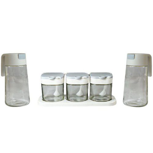 5 Piece Oil Pot and Seasoning Bottle Condiment Spice Combination Set