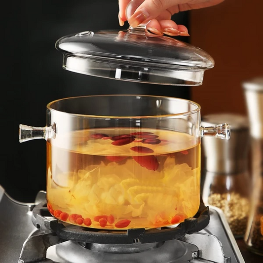 Borosilicate Glass Pot Clear Borosilicate Glass Cooking Pot with Lid 1900ml