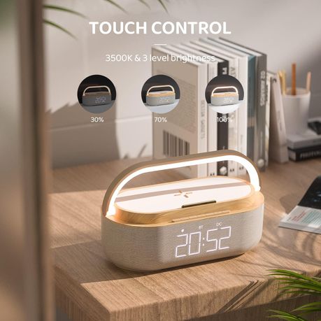 Fashionable Smart Alarm Clock with Adjustable Nightlight Fast Wireless Charging FM Radio and Speaker