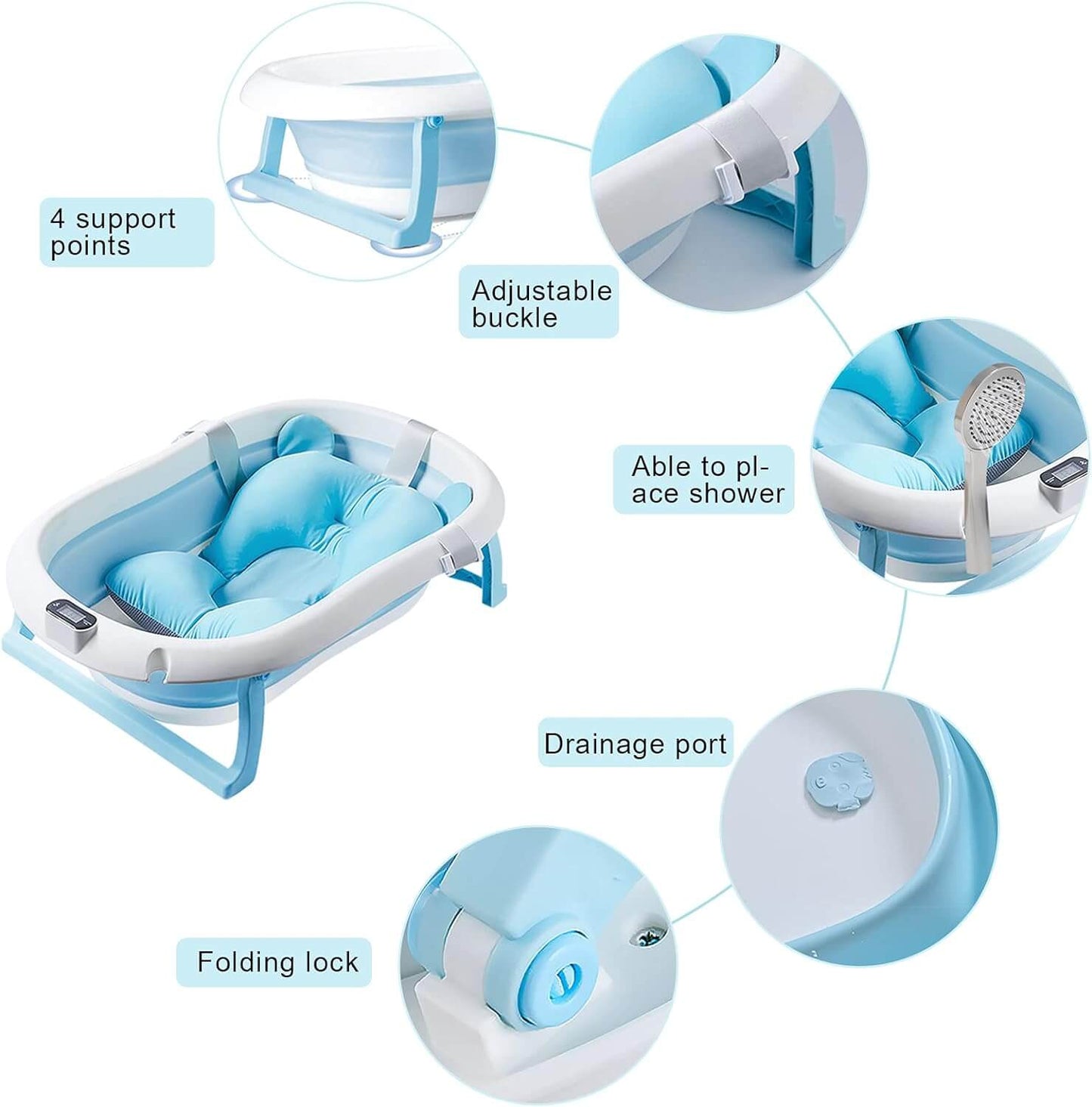 Foldable Baby Bathtub with Temperature Sensor