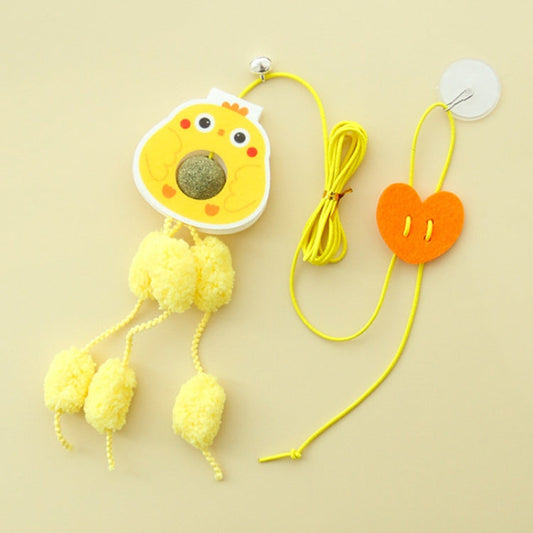 Hanging Swing Pet Toy Elastic Feather Cat Teaser Stick Little Yellow Chicken