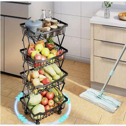 4 Tier Carbon Steel Kitchen Storage Collapsible Basket Rolling Cart