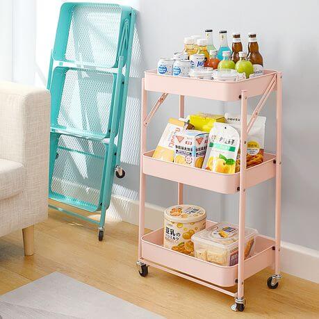 3 Tier Foldable Trolley Organizer Rack with Wheels