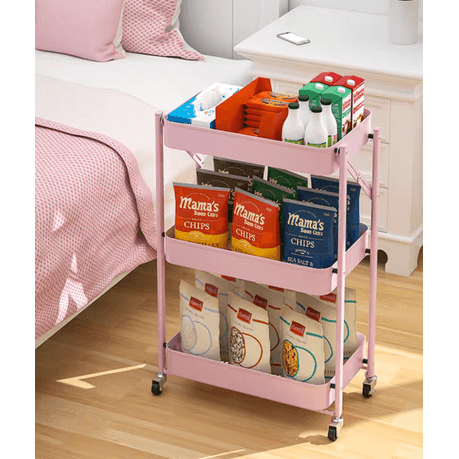 3 Tier Foldable Trolley Organizer Rack with Wheels