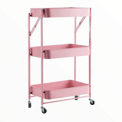 3 Tier Foldable Trolley Organizer Rack with Wheels