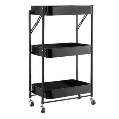 3 Tier Foldable Trolley Organizer Rack with Wheels