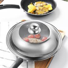 32cm Non Stick Wok Pan with Stainless Steel and Tempered Glass Lid