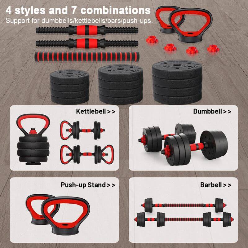 20kg 6 in 1 Adjustable Fitness Dumbbell Barbell Kettlebell Gym Set