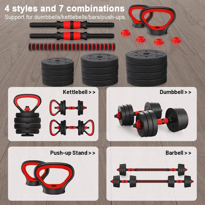 20kg 6 in 1 Adjustable Fitness Dumbbell Barbell Kettlebell Gym Set