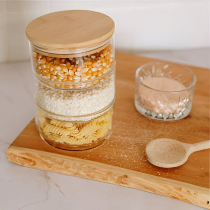 Glass Canister Set 3 Tier Kitchen Stackable Glass Canister Set with Wooden Lid