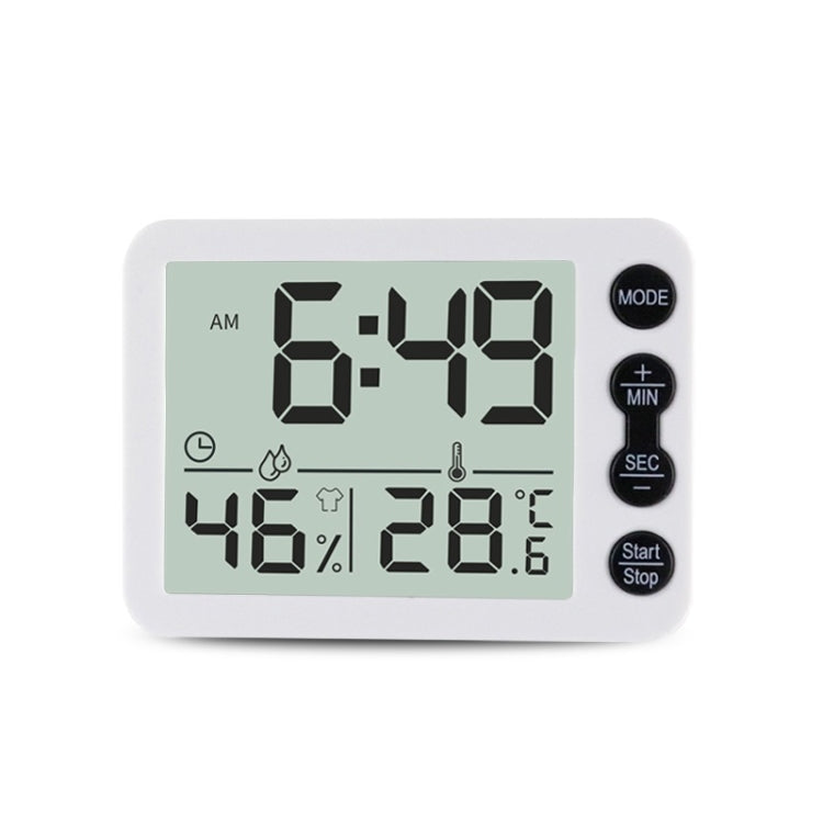 Multifunctional Indoor Thermometer And Hygrometer Large Screen Alarm Clock Kitchen Electronic Countdown Timer White Shell Black Button