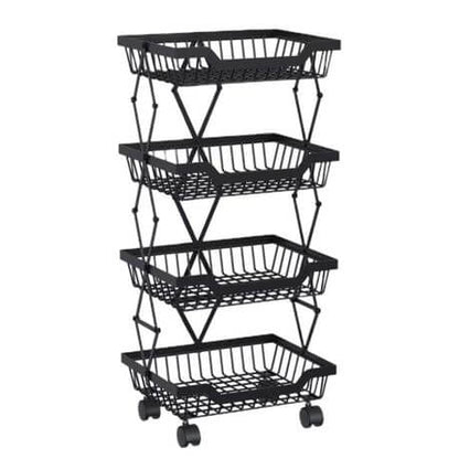 4 Tier Carbon Steel Kitchen Storage Collapsible Basket Rolling Cart