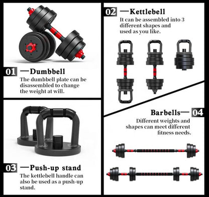 20kg 6 in 1 Adjustable Fitness Dumbbell Barbell Kettlebell Gym Set