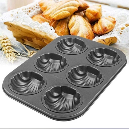 Muffin Baking Trays Set of 2 Shell Shaped 6 Hole Non Stick Flat Bottom Carbon Steel DIY Muffin Mold Baking Tray