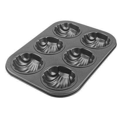 Muffin Baking Trays Set of 2 Shell Shaped 6 Hole Non Stick Flat Bottom Carbon Steel DIY Muffin Mold Baking Tray