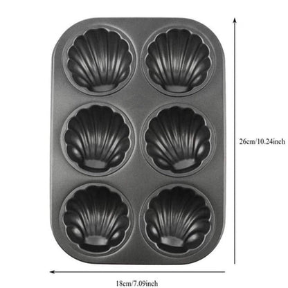 Muffin Baking Trays Set of 2 Shell Shaped 6 Hole Non Stick Flat Bottom Carbon Steel DIY Muffin Mold Baking Tray