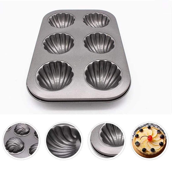 Muffin Baking Trays Set of 2 Shell Shaped 6 Hole Non Stick Flat Bottom Carbon Steel DIY Muffin Mold Baking Tray