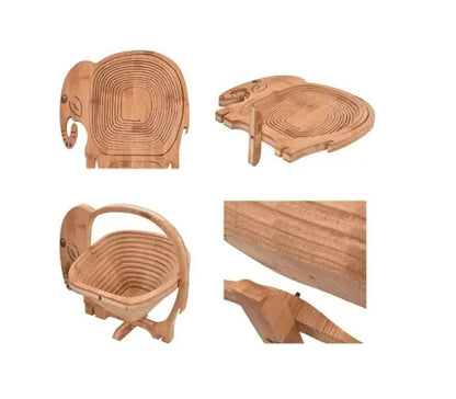 Wooden Collapsible Elephant Shape Basket Kitchen Fruits