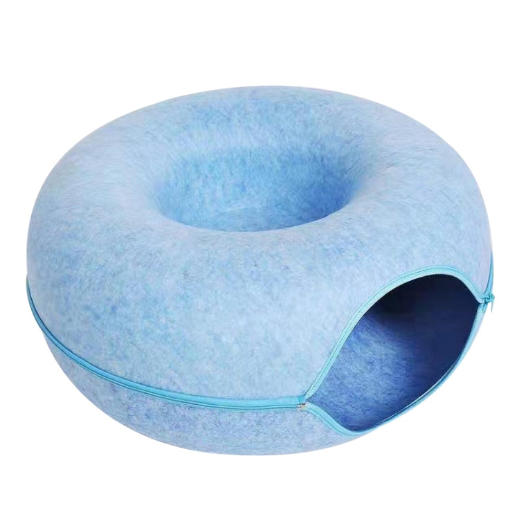 Round Wool Felt Cat Litter Tunnel Cat Litter Size 50x50x20cm Blue