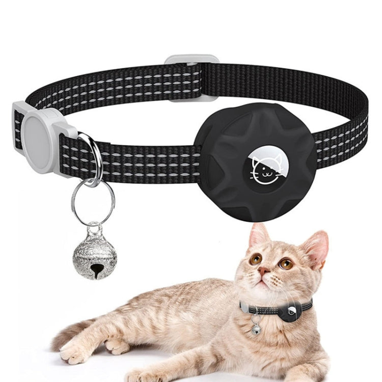 For AirTag Tracker Silicone Case Reflective Pet Cat Collar With Bell Black