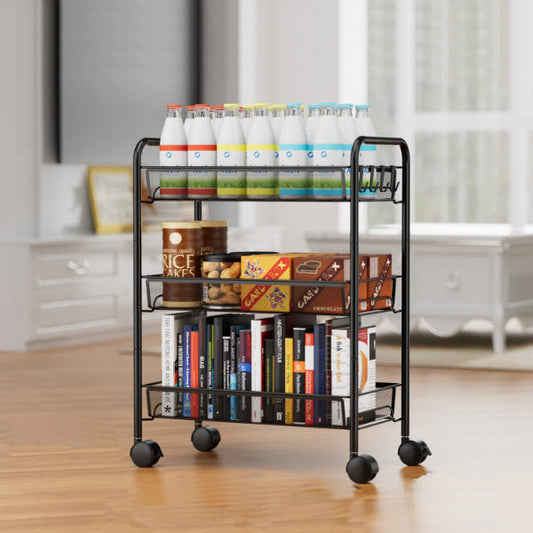 Metal Mesh Utility Cart 3 Tier Metal Storage Rolling Mesh Utility Trolley Cart with Wheels