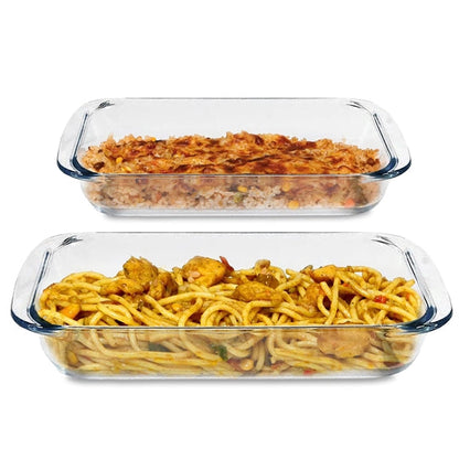 Borosilicate Glass Bakeware Set Multi Purpose 1L and 2 2L Borosilicate Glass Rectangle Roaster Bakeware Set