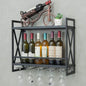 Wall Mounted Wine Rack 2 Tier Black Finished Metal Bottle Display Glass Wine Rack Wall Mounted Storage