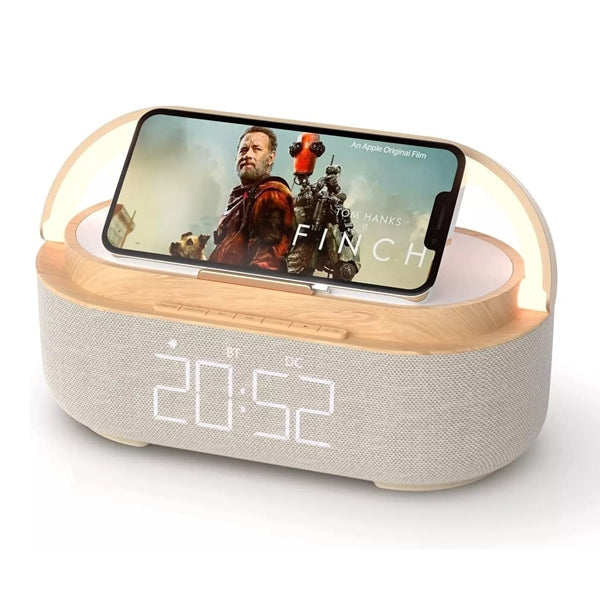 Fashionable Smart Alarm Clock with Adjustable Nightlight Fast Wireless Charging FM Radio and Speaker