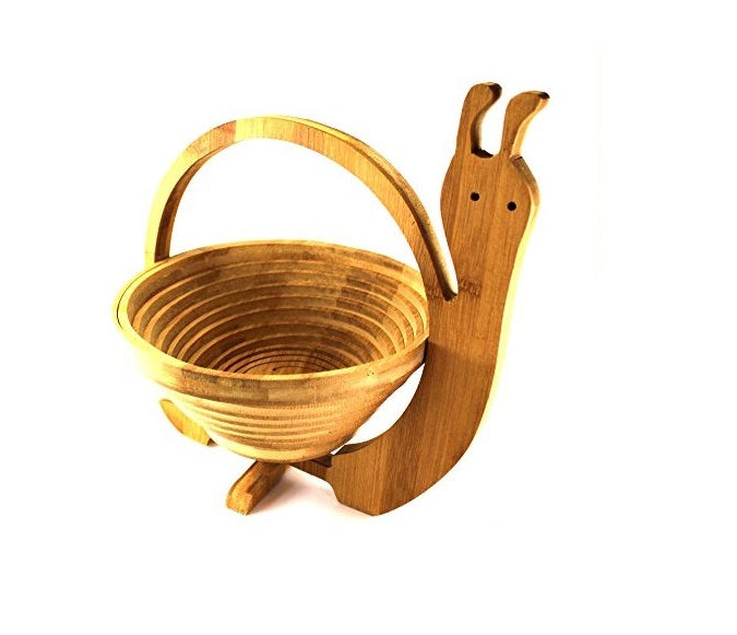 Wooden Collapsible Snail Shape Basket Kitchen Fruits