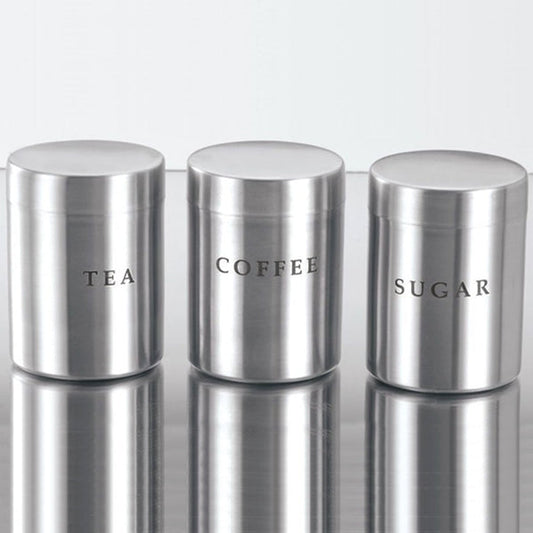 Canister Set Set of 3 Stainless Steel Tea Coffee Sugar Canisters