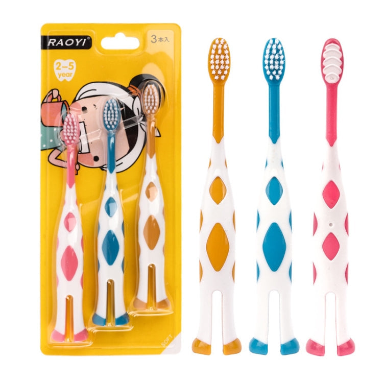 3pcs Set RAOYI Giraffe Fine Hair Children Toothbrush Baby Cartoon Toothbrush Yellow Blue Red