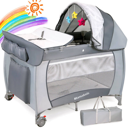 2 in 1 Baby Cot with Mattress and Toys