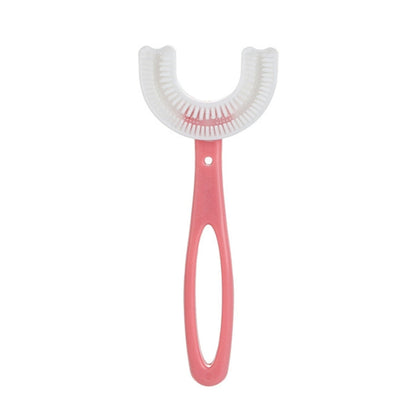 10 PCS U shaped Children Baby Hand held Soft Toothbrush Brushing Artifact for 6 12 Years Old Style Straight Handle Pink