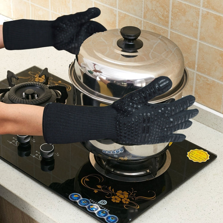 Silicone Cotton Microwave Kitchen Cooking Protective Gloves High Temperature Resistance 500 Degree C Length 32cm