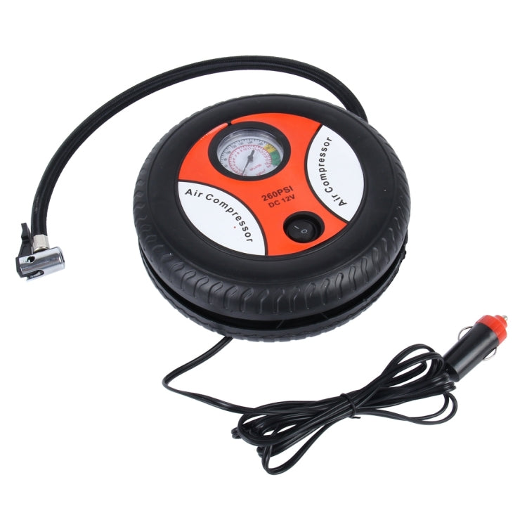 12V 10A Tire Shape Air Pump with Gauge and Three Nozzle Adapters Tire Inflator Compressor for Cars Vans Air Mattress Balls 250 PSI 25L min