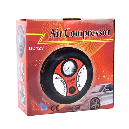 12V 10A Tire Shape Air Pump with Gauge and Three Nozzle Adapters Tire Inflator Compressor for Cars Vans Air Mattress Balls 250 PSI 25L min