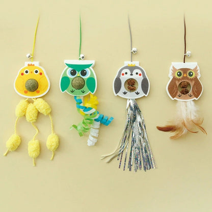 Hanging Swing Pet Toy Elastic Feather Cat Teaser Stick Owl