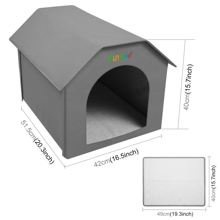 FUNADD Folding Weatherproof Pet Houses with Removable Mat Grey