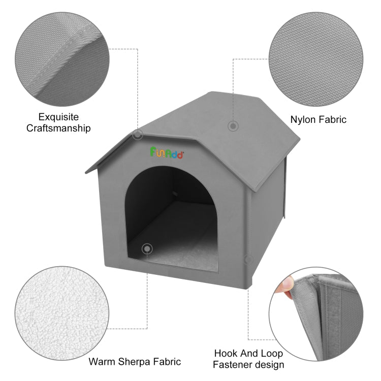 FUNADD Folding Weatherproof Pet Houses with Removable Mat Grey