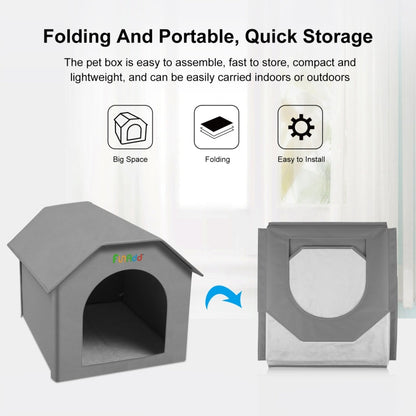 FUNADD Folding Weatherproof Pet Houses with Removable Mat Grey