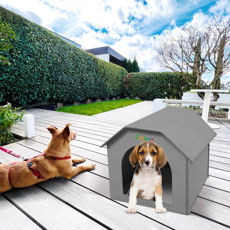 FUNADD Folding Weatherproof Pet Houses with Removable Mat Grey