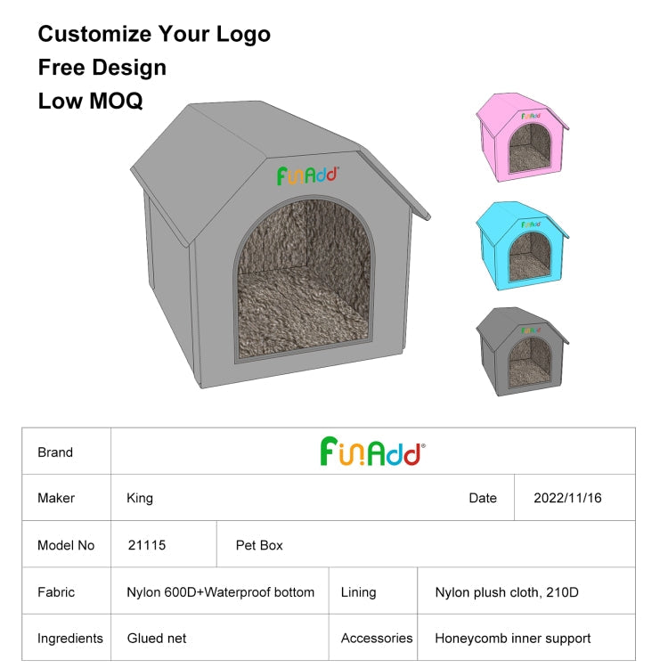 FUNADD Folding Weatherproof Pet Houses with Removable Mat Grey