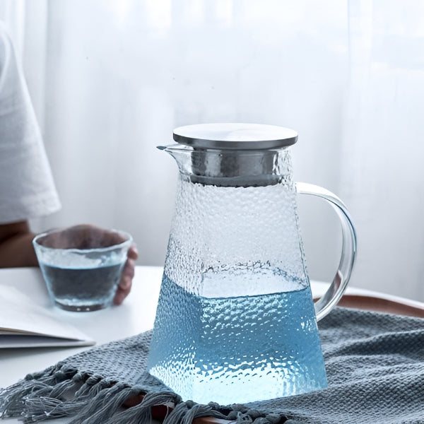 Borosilicate Glass Pitcher Hand Crafted 1 5 Litre Borosilicate Glass Beverage Pitcher with Stainless Steel Lid