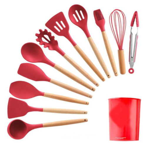 12 Piece Silicone Kitchen Utensils Non Stick Tools Set Red