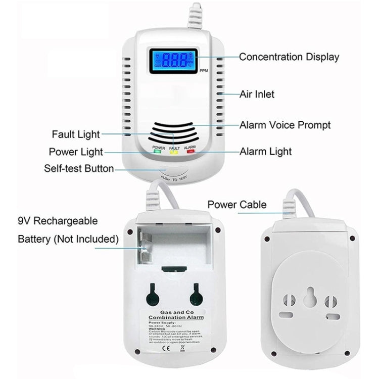 Coalgas Natural Gas Methane Propane Leak Detector Tester Measurer Home Security Tool EU Plug