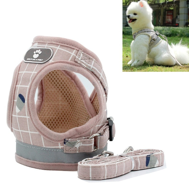 Reflective Breathable Vest Traction Rope Pet Chest Leash Size L Pink Grid