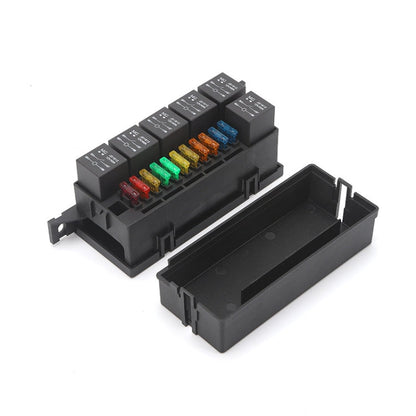 Car Modified 12V 4Pin 40A Black Shell 11 Way Fuse With 6 Way Relay Car Machine Cabin Link Inner Cassette Seat