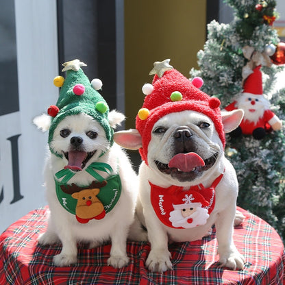 Pet Christmas Hat Saliva Festive Dressing Supplies Color Bibs Red